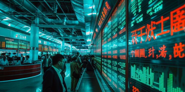 Händler an der Börse mit Alibaba-Aktie im Hintergrund