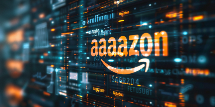 Ein digitaler Marktplatzbildschirm gefüllt mit den Produktkategorien von Amazon, der ihre umfangreiche Online-Präsenz hervorhebt