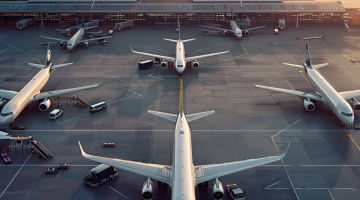 Moderner Flughafen mit mehreren Boeing-Flugzeugen im Blick