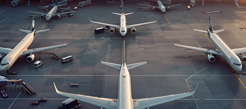 Moderner Flughafen mit mehreren Boeing-Flugzeugen im Blick