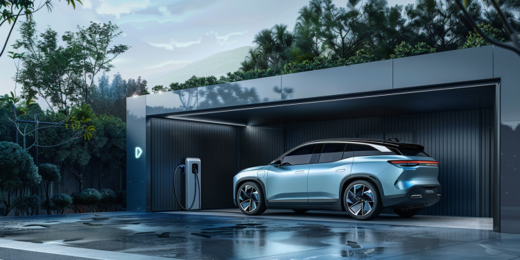 Ein Nio-Elektrofahrzeug lädt an einer High-Tech-Ladestation auf, mit den grünen Energieinitiativen des Unternehmens