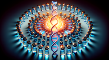 Symbolgrafik mit mRNA-Strang und BioNTech-Logo