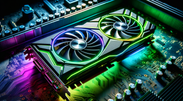 Eine Nahaufnahme einer Nvidia-Grafikkarte mit leuchtender RGB-Beleuchtung