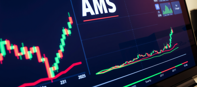 Handelsscreen mit AMS-Aktienkurven