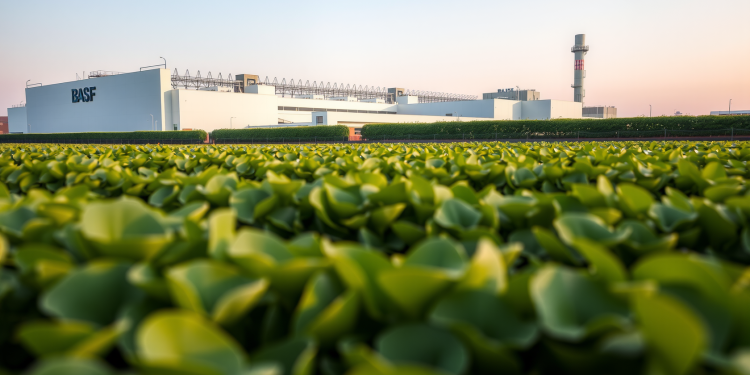 Grüne Landschaft mit BASF-Fabrik