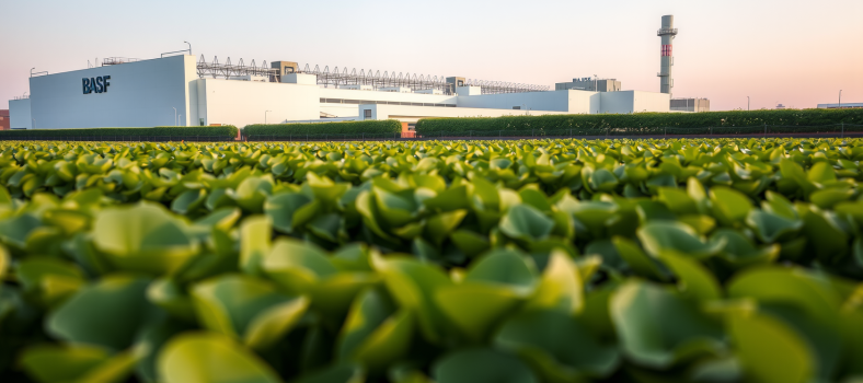 Grüne Landschaft mit BASF-Fabrik