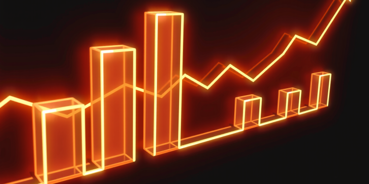 Leuchtendes Balkendiagramm vor dunklem Hintergrund