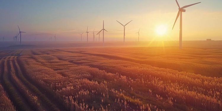 Windpark bei Sonnenuntergang