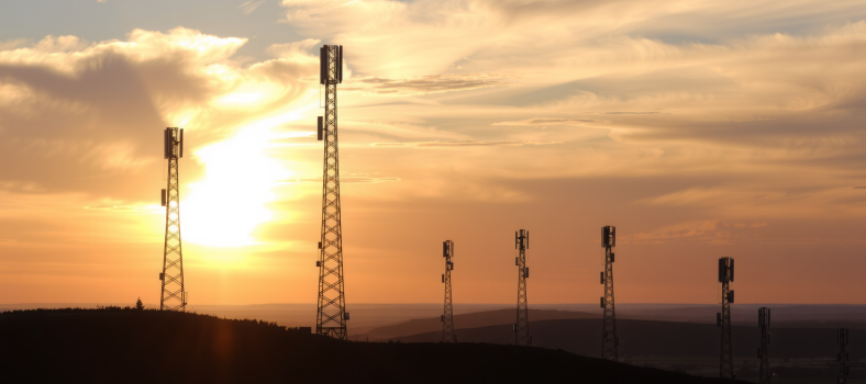 Kommunikationstürme bei Sonnenuntergang