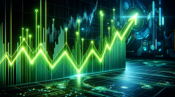 Aufwärts-Trend bei einem Aktiengraphen mit neon-grünem Leuchten