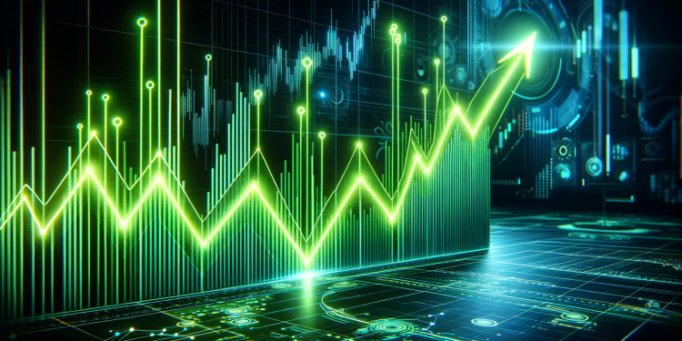 Aufwärts-Trend bei einem Aktiengraphen mit neon-grünem Leuchten