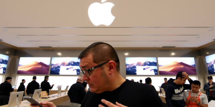 Apple Store mit Aktienbildschirmen