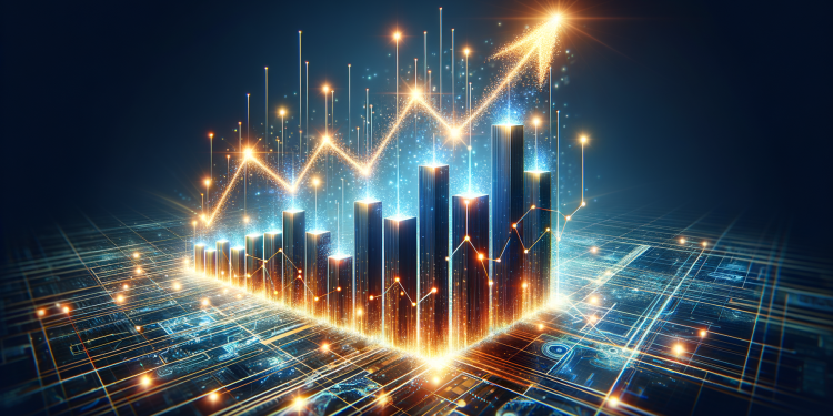 Steigendes Balkendiagramm mit leuchtenden Linien