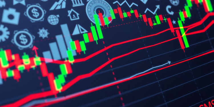 Digitale Chart mit Markttrends und abstrakten Wirtschaftssymbolen.