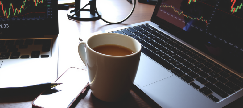 Finanzanalystenschreibtisch mit Laptops