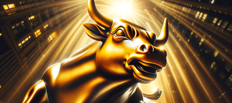 Goldener Bullenstatur im Spotlight