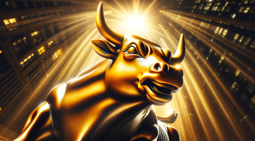 Goldener Bullenstatur im Spotlight