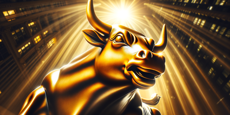 Goldener Bullenstatur im Spotlight