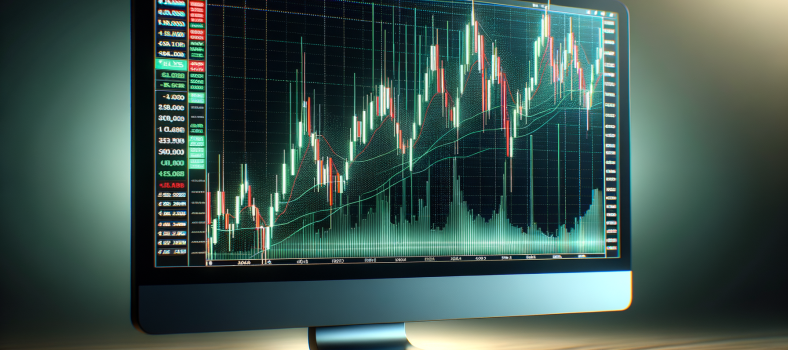 Detailansicht eines Kerzendiagramms auf einem Computerbildschirm