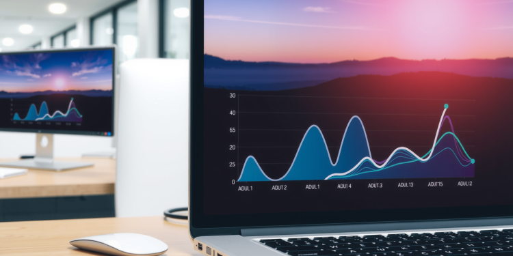 Laptop auf Schreibtisch mit Datenanalyse-Software