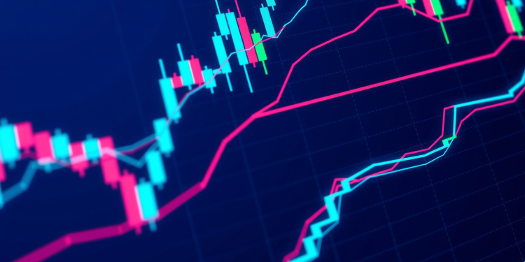 Finanzdiagramm mit Trendlinien und Kerzenmustern